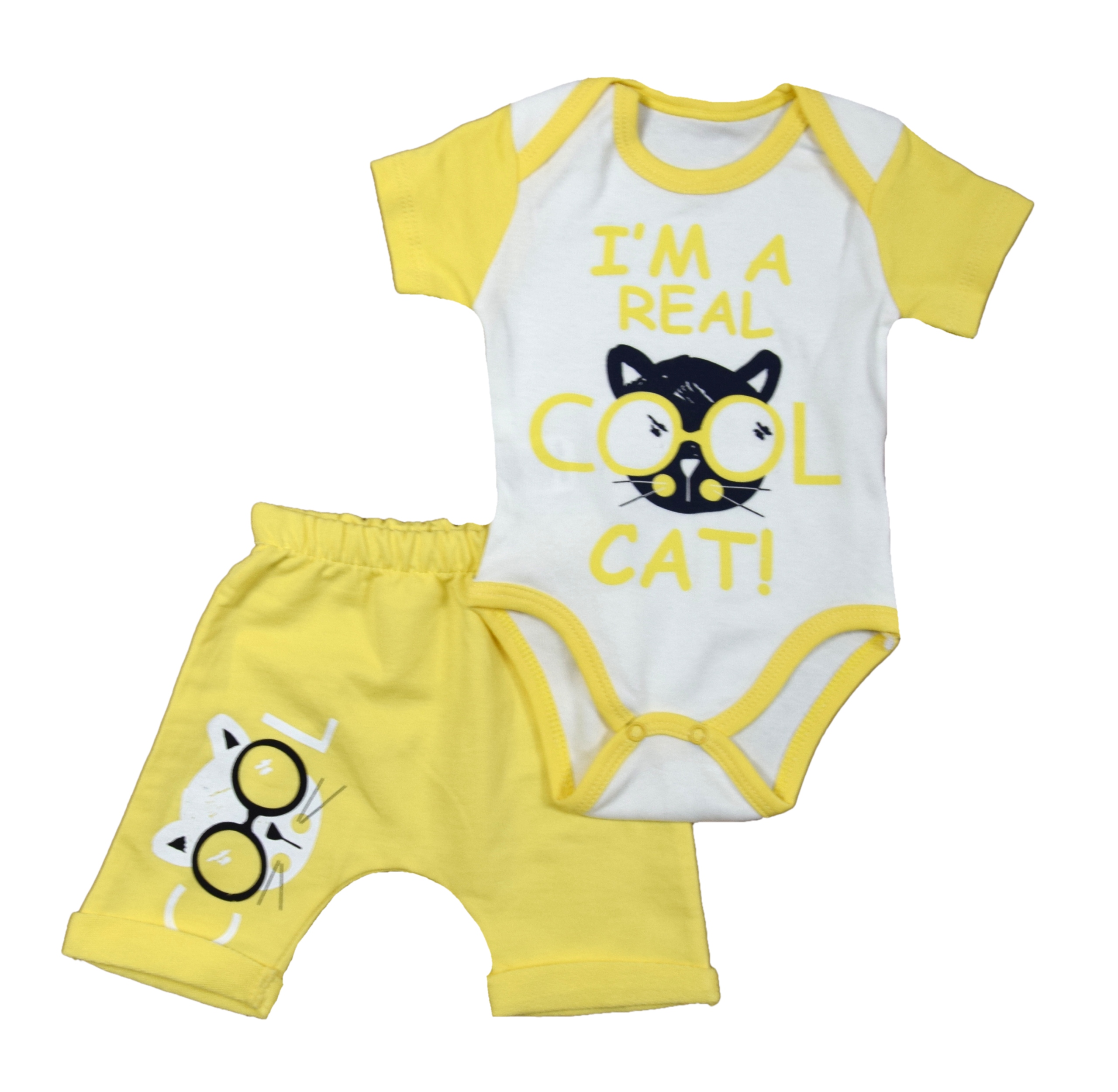 

Bawełniany Komplet Kotek Body Spodnie Żółty 74