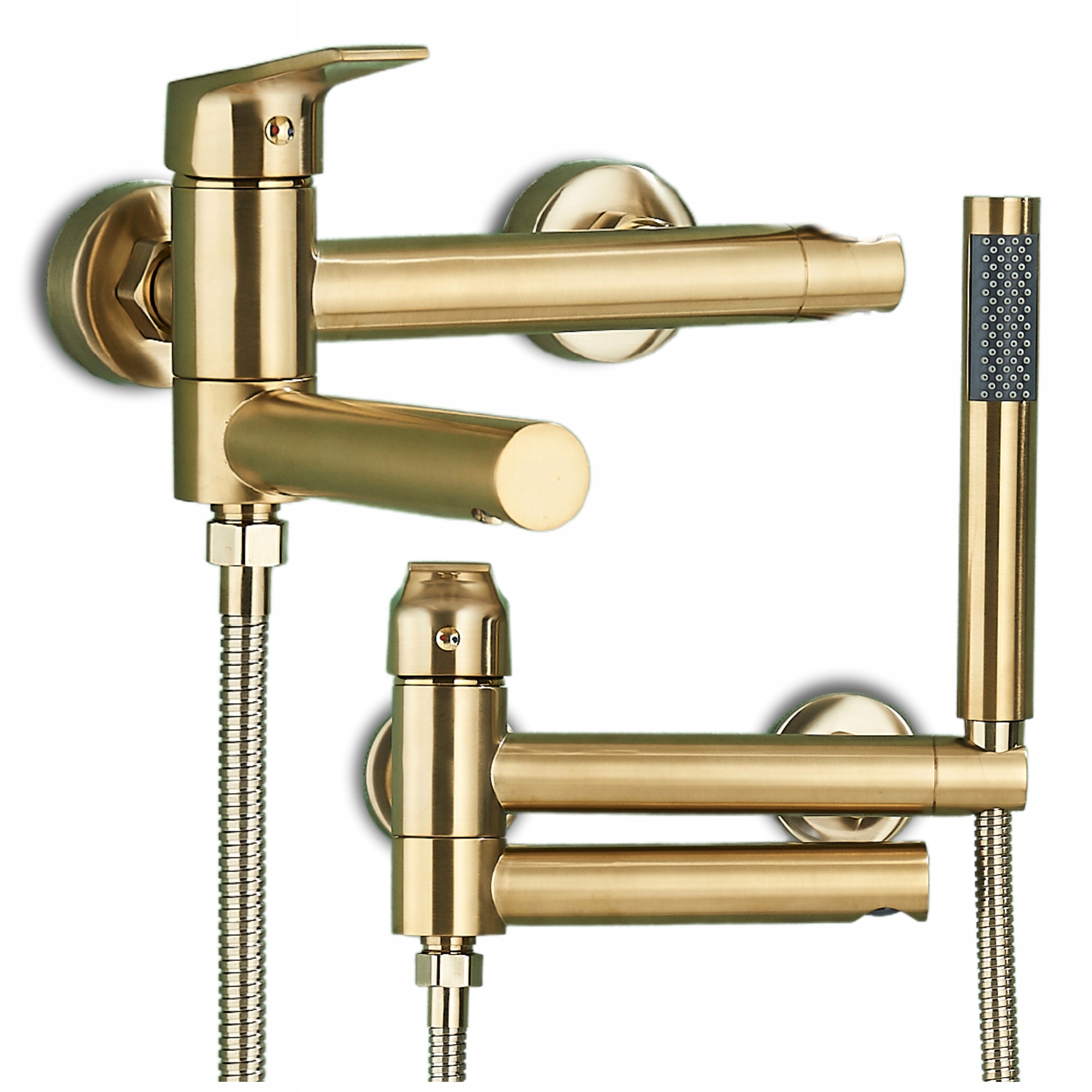 Skladací Zlatý Brúsený Nástenný Kohútik Do Vane S Perlátorom A Sprchou