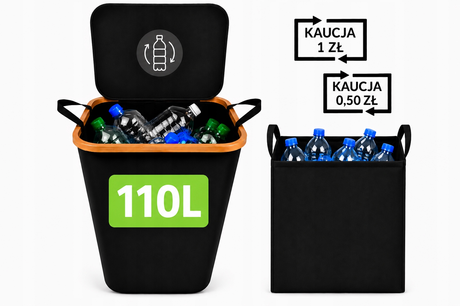 Plastový koš na lahve, koš na vratnou láhev 110 l s taškou, pevný