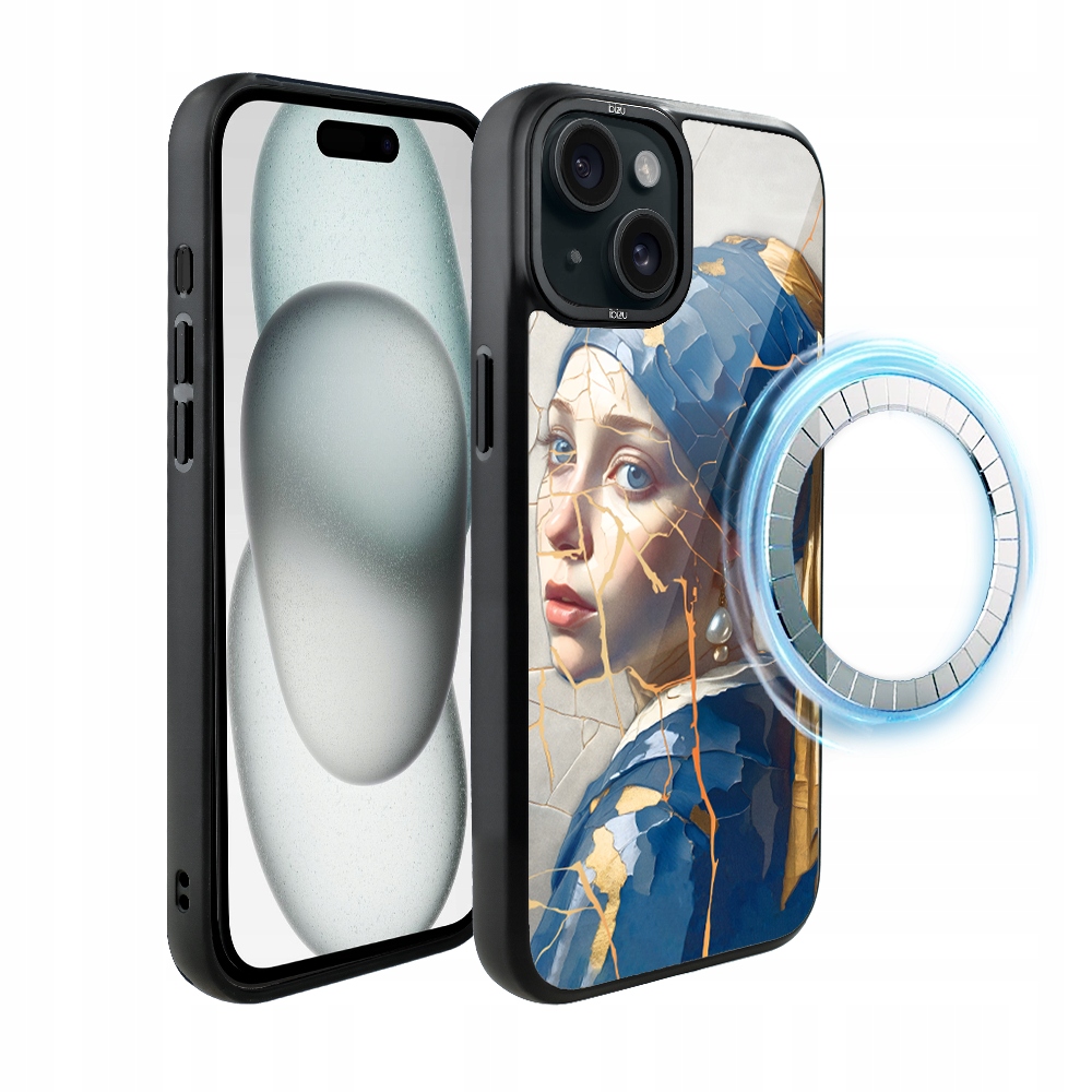 Pouzdro pro iPhone 15 Ibizu DropGuard Matt s MagSafe, žena s perlou