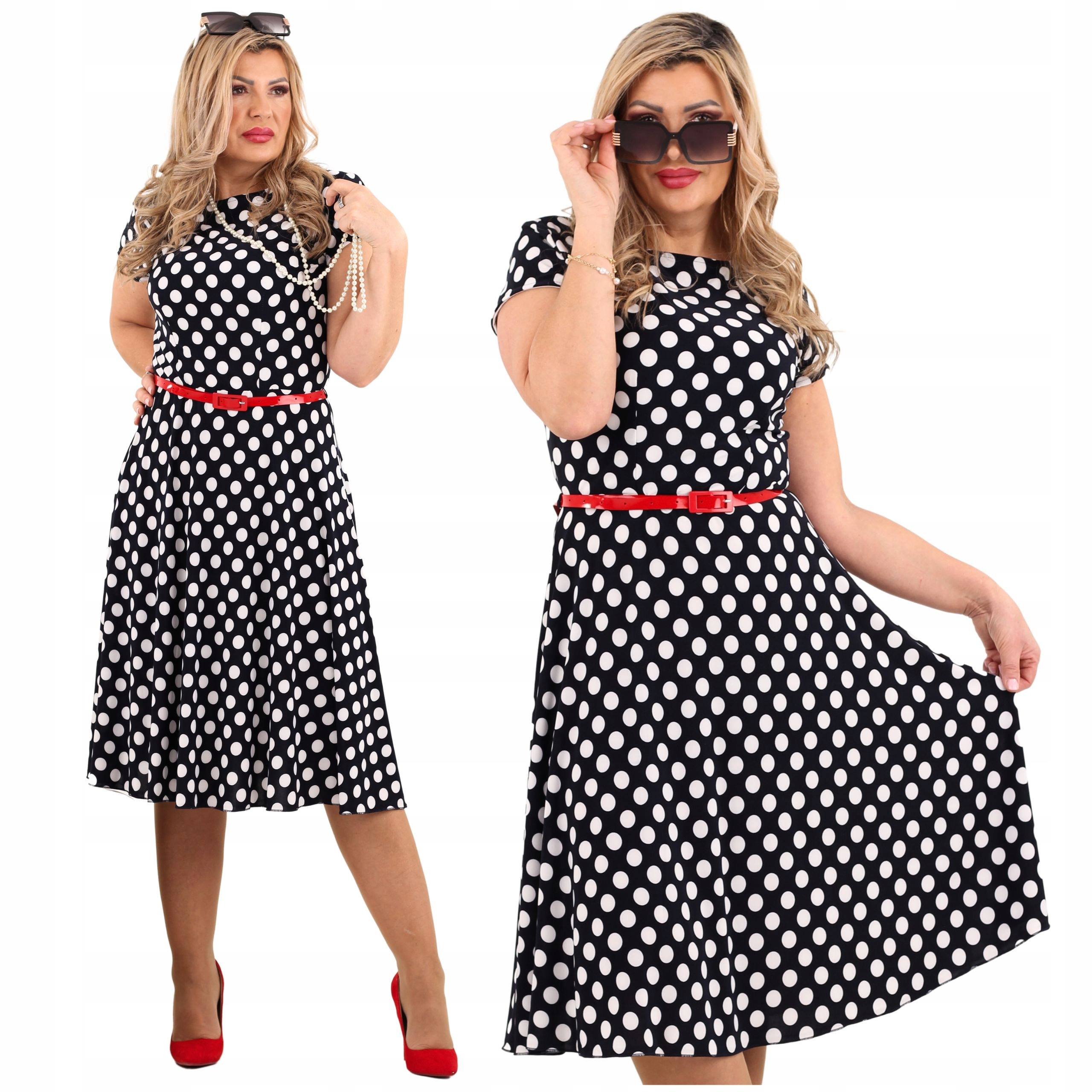 Sukienka Z Paskiem Rozkloszowana Polski Producent Duże Rozmiary Weselna