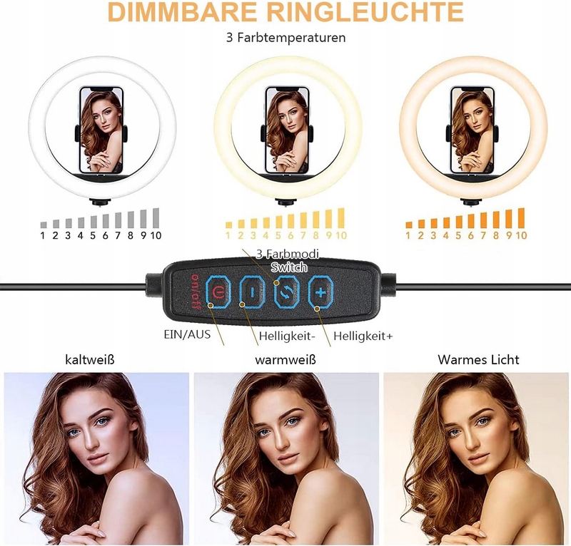 LAMPA PIERŚCIENIOWA LED RING MAKIJAŻ STATYW SELFIE Zestaw Pilot Przyciemia Marka Inna