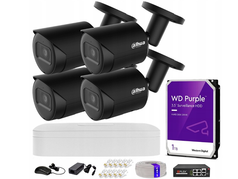 Domácí monitorovací sada Ip kamera 4x IPC-HFW2441S-S-0280B Black 4MPx Ir 30 m