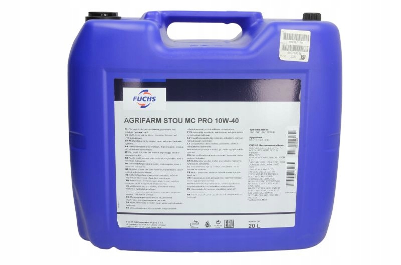 Olej silnikowy AGRIFARM (20L) SAE 10W40 (STOU) API CI-4 GL-3 GL4 GL-5 ACEA Producent Fuchs