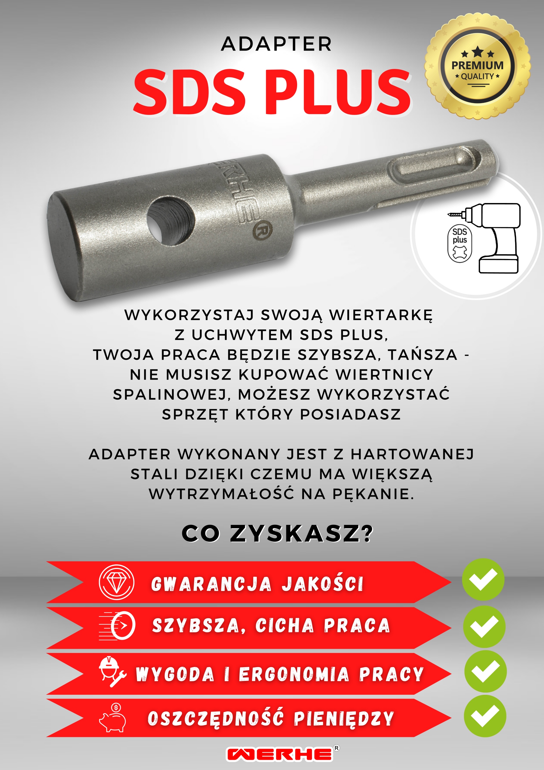 Świder Wiertło do Gleby 60 mm Adapter SDS Plus Długość wiertła 80 cm