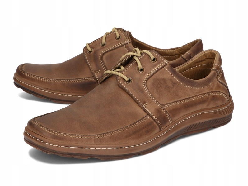 BUTY MĘSKIE SKÓRA NATURALNA POLSKIE 580 BRĄZOWY 45 Model PÓŁBUTY