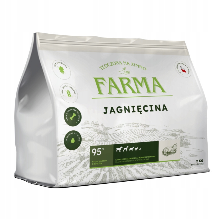 Farma Jagnięcina dla Psów Dorosłych Hipoalergiczna Tłoczona na Zimno 12kg