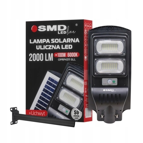 Solárna Led Pouličná Lampa 100 W 10 Ah 6000 K 2000 LM Držiak