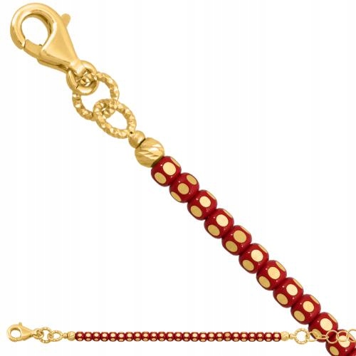 Módní zlatý náhrdelník ryzosti 585 z čtverečků pokrytých červeným smaltem