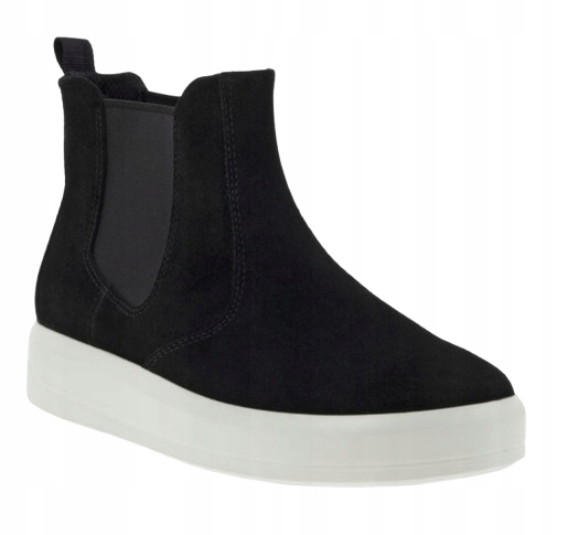 Ecco Černé Kotníkové Boty Z Přírodní Kůže S Bílou Podrážkou 38 T7H