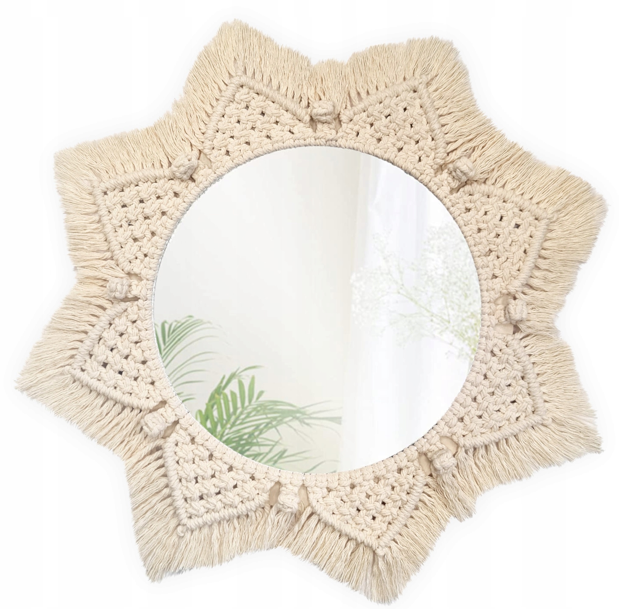 

Wiszące Lustro Boho Naturalne Makrama Ścienne XXL