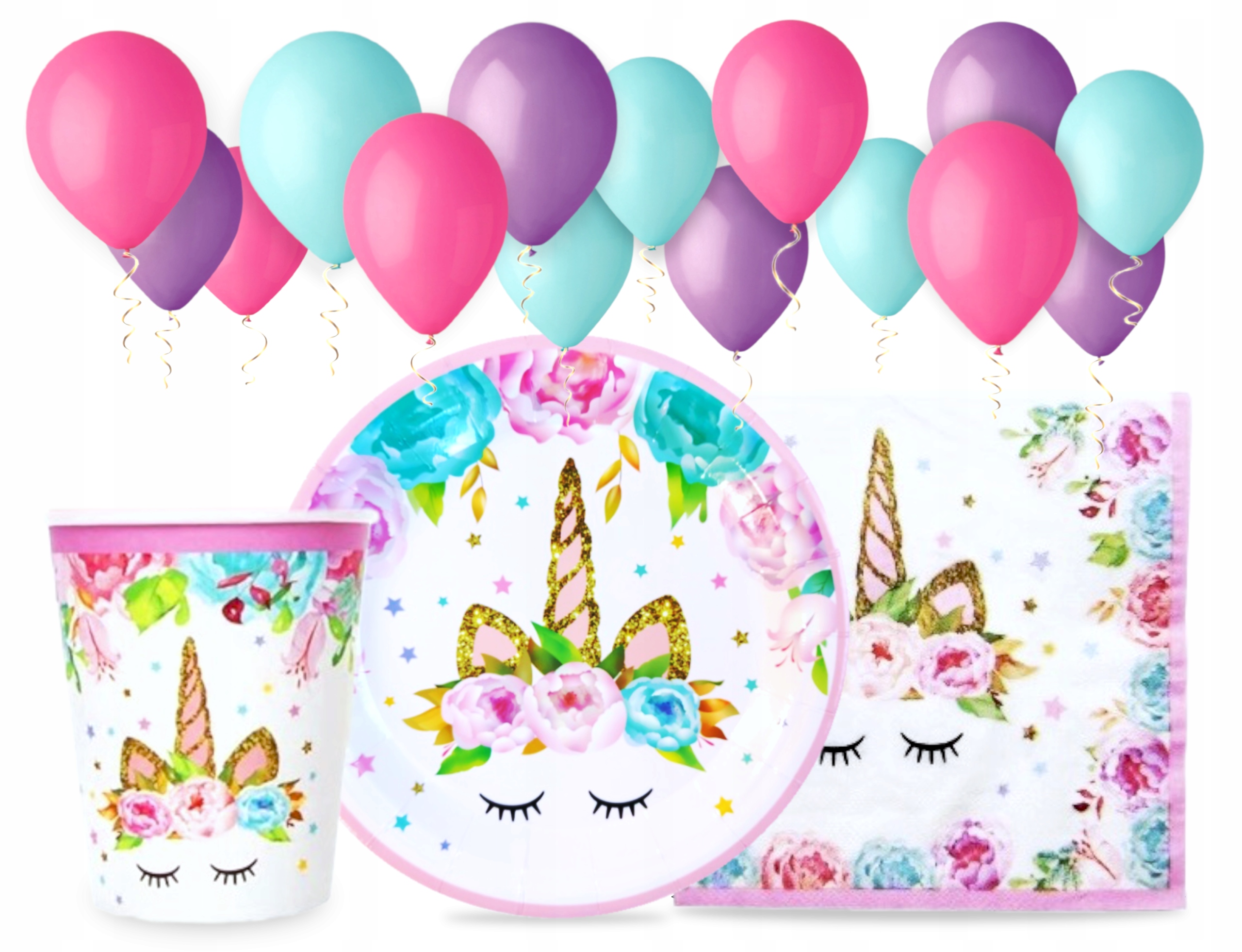 Zestaw Dekoracji Jednorożec Talerzyki Kubeczki