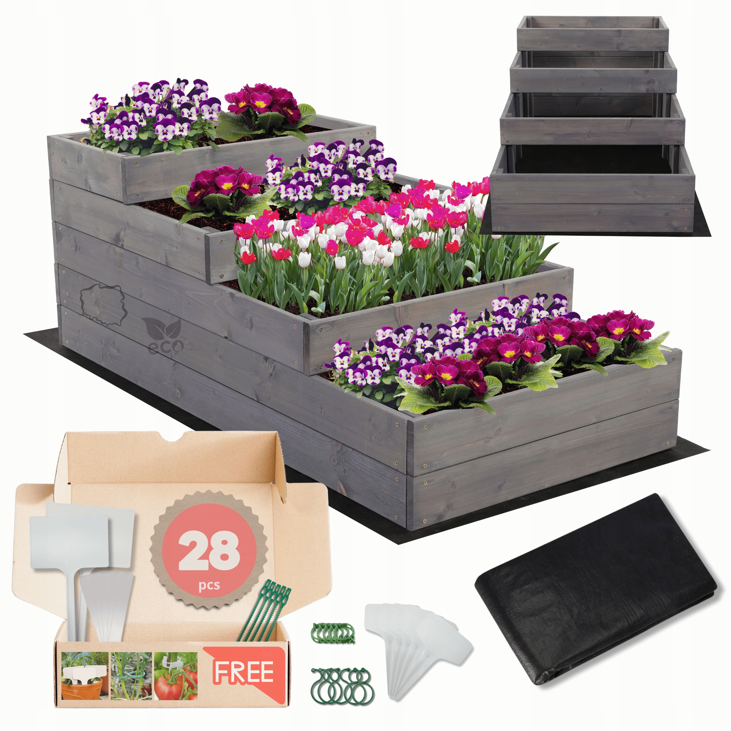 Truhlica zeleninový záhon poschodový kvetináč, záhon, impregnácia, 45x60x120