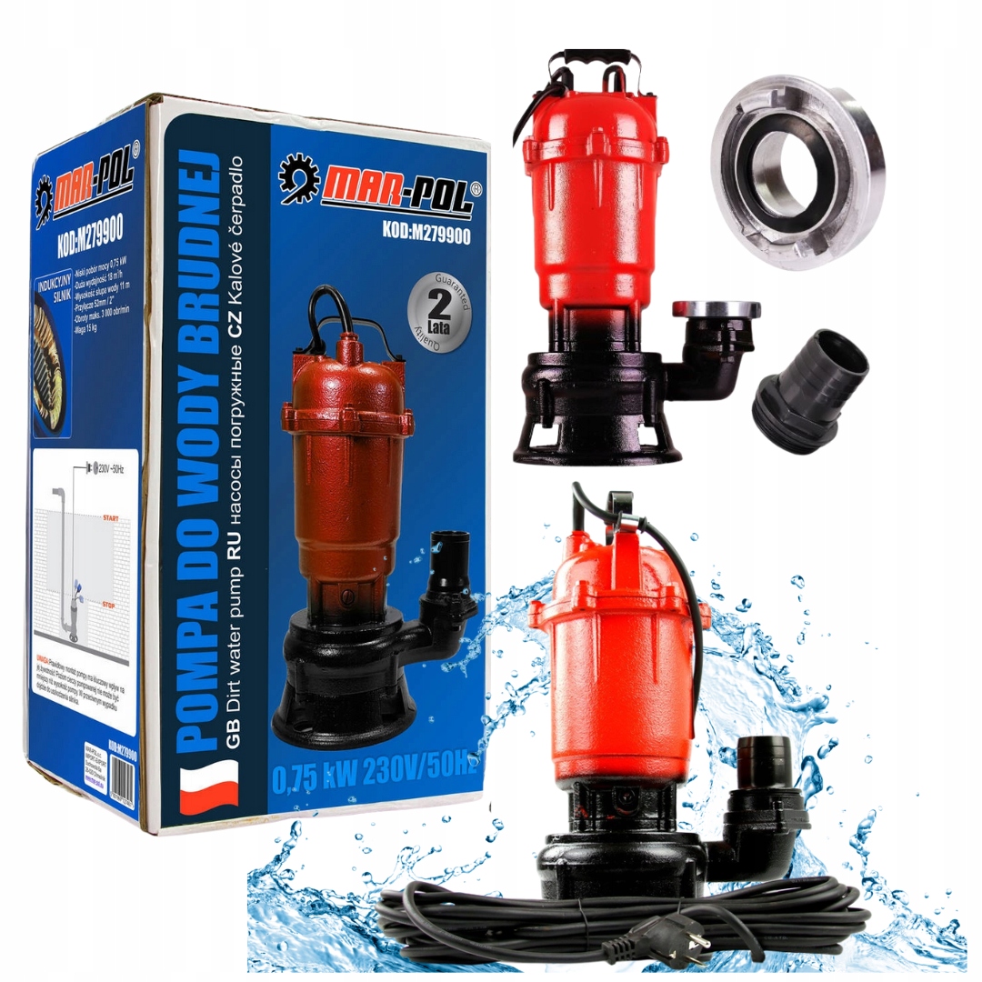 Pompa Do Wody Brudnej Czystej Szamba 750W 18000 l/h Rozdrabniacz Złączka