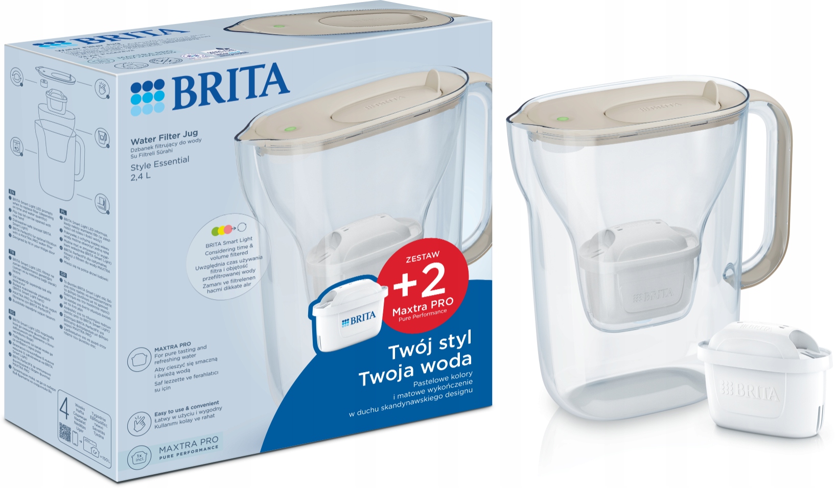 Brita dzbanek filtrujący Style Essential piaskowy,2 filtry Pure Performance