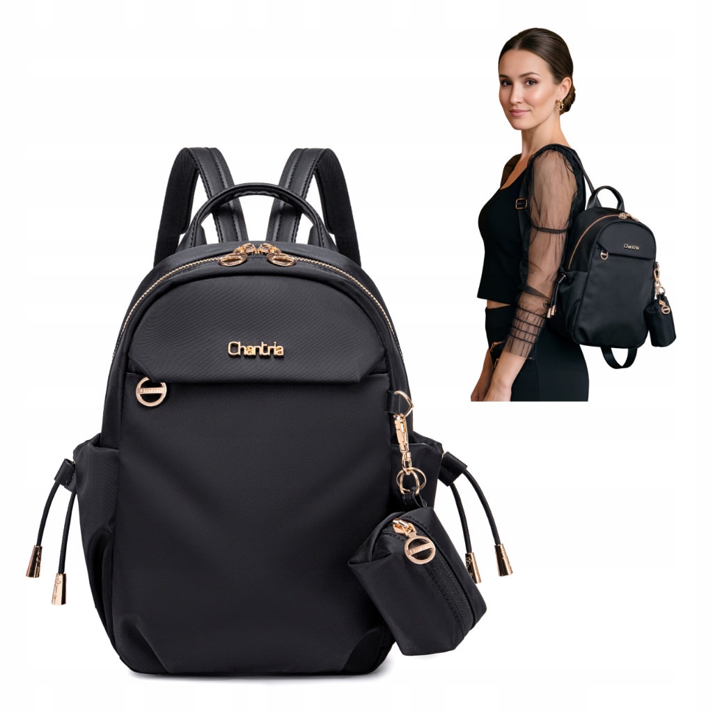 Batoh dámský městský černý malý lehký na iPad s pouzdro na přívěsku