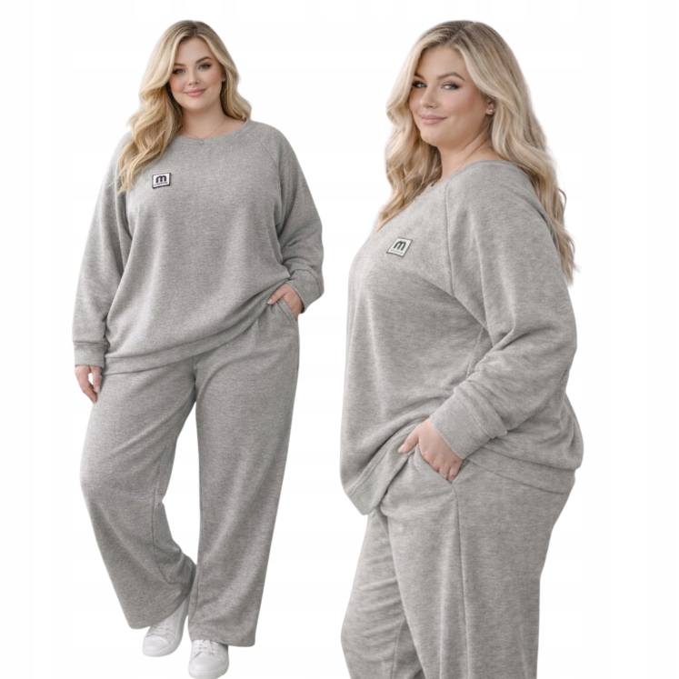 Komplet damski masełko dres włoski bluza spodnie kieszenie 54 56 7XL 8XL