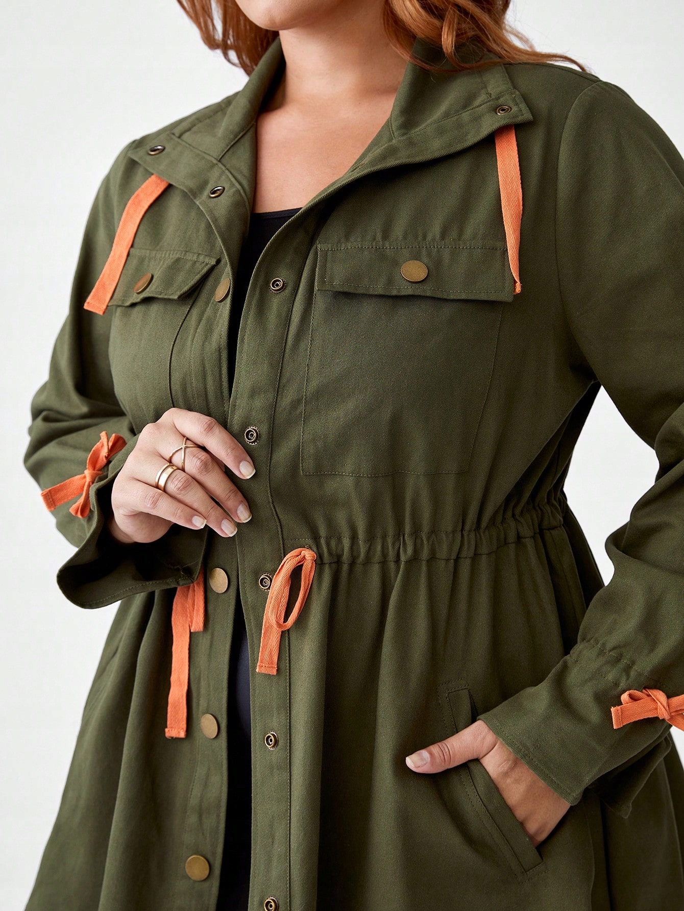 Dámský Designový Bavlněný Kabát Parka Zelený Casual Shein XXL 44