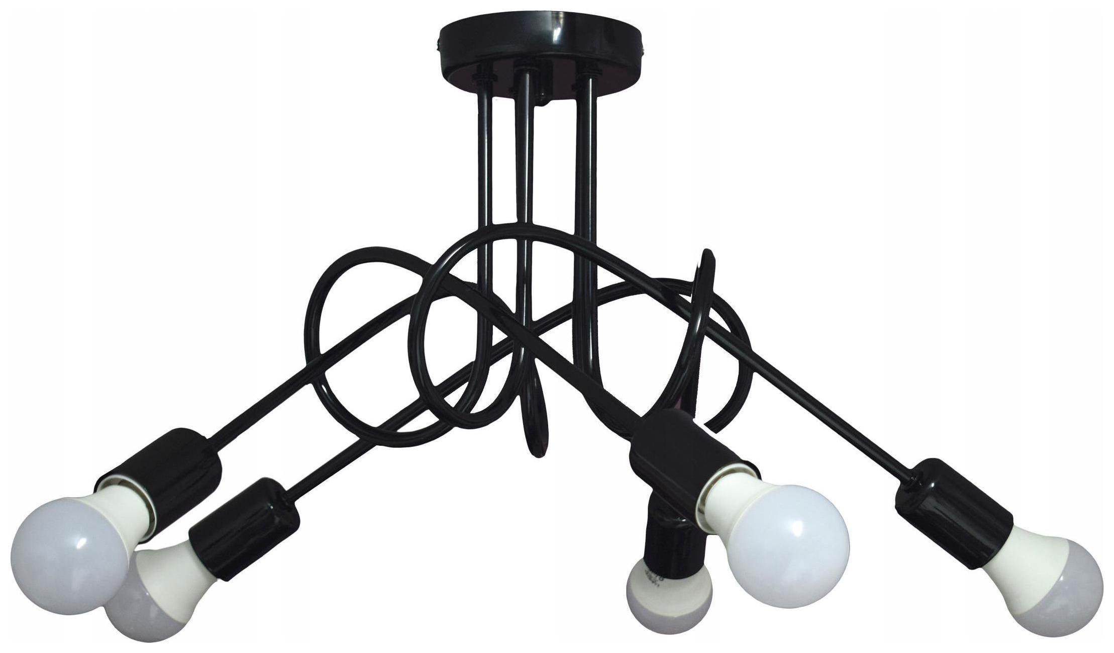 Lampa Sufitowa Czarna Loft Edison Żyrandol Do Salonu 5 Płomienna Led