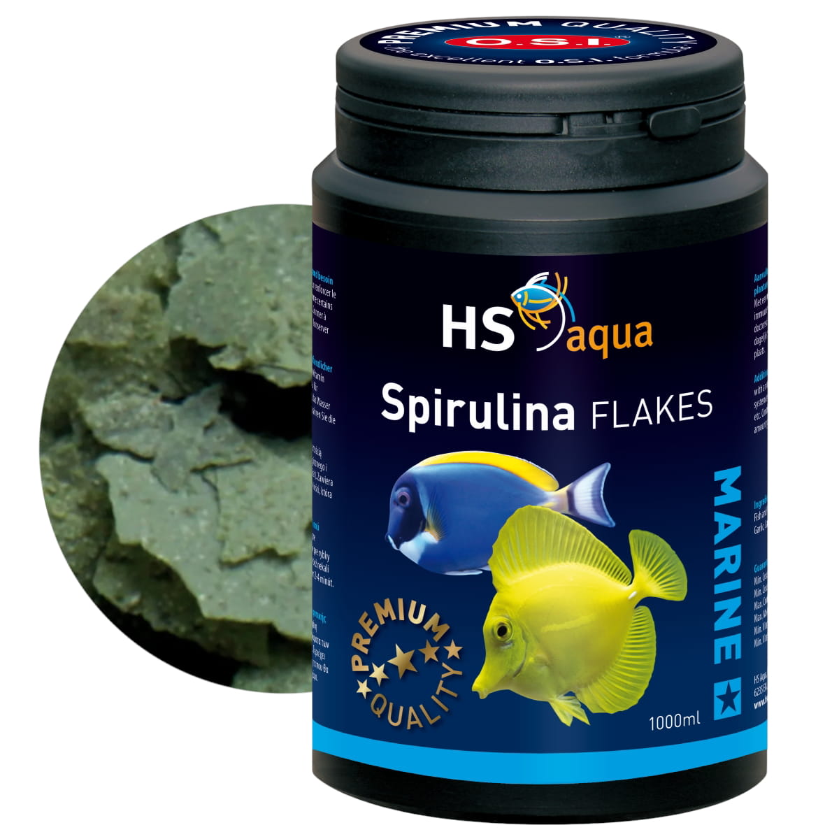 Levně Osi Hs Aqua Marine Spirulina Flakes 1000ML 190g Krmivo Pro Ryby O.s.i.