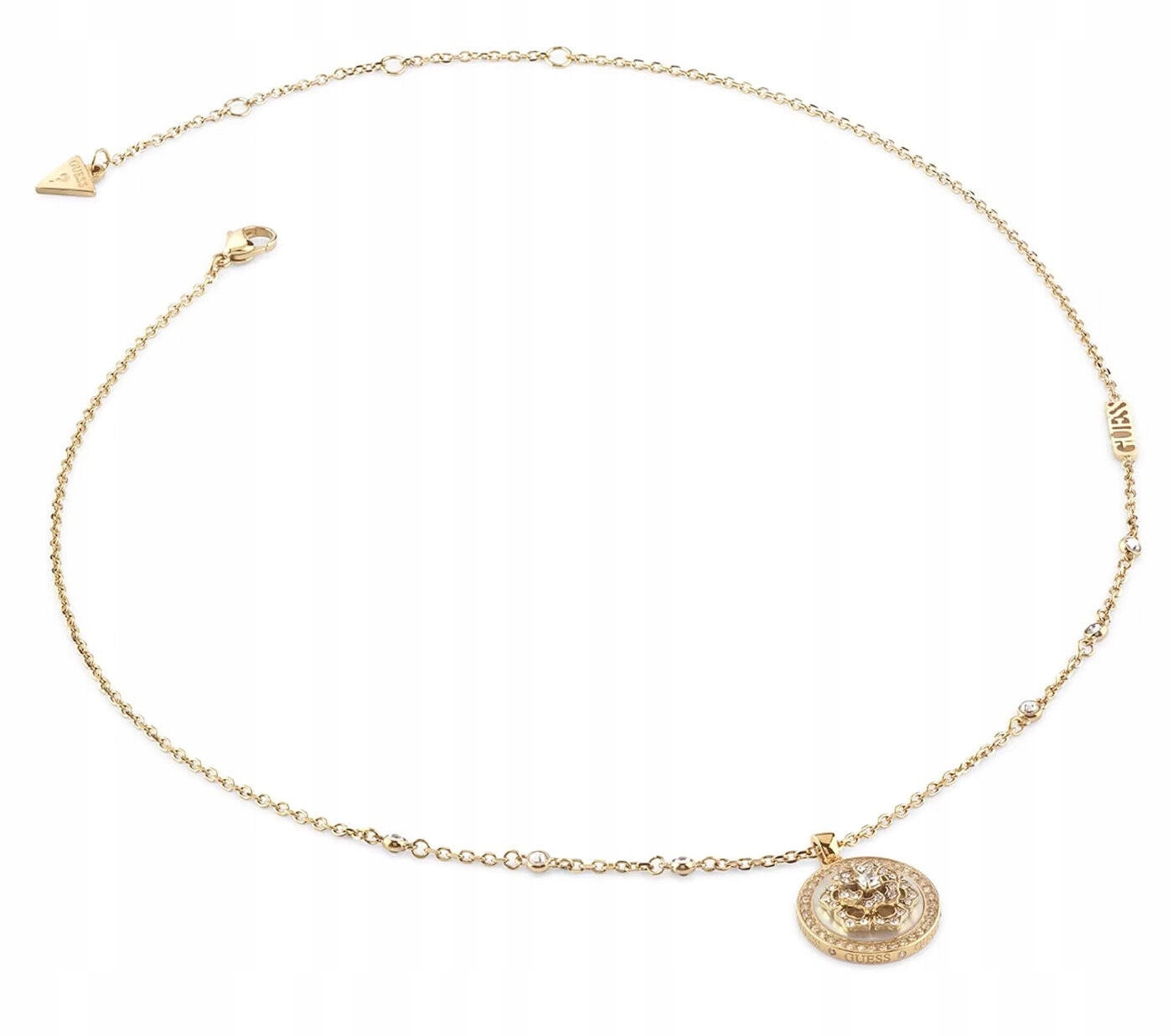 Ocelový Zlatý Lesklý Náhrdelník Guess La Fleur Křišťály JUBN04548JWYG