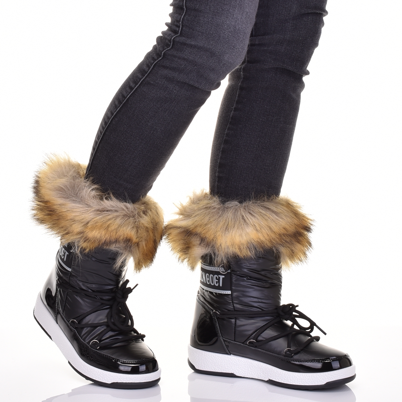 WYSOKIE ŚNIEGOWCE MODNE DAMSKIE BUTY ZIMOWE Z FUTERKIEM CZARNE Rozmiar 37
