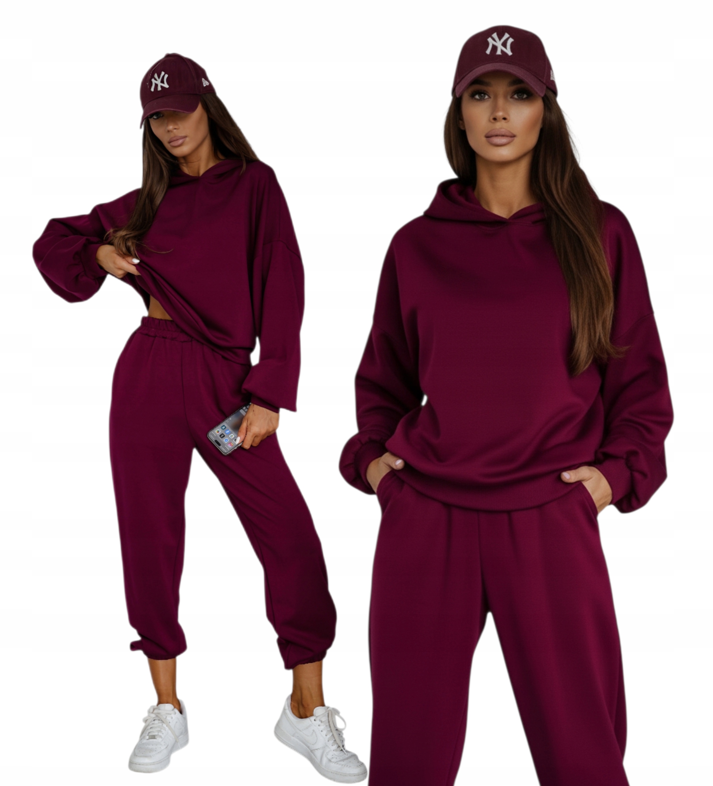 Stylový Tepláková Souprava Basic Mikina S Kapucí Viskóza vel. S M Vínová