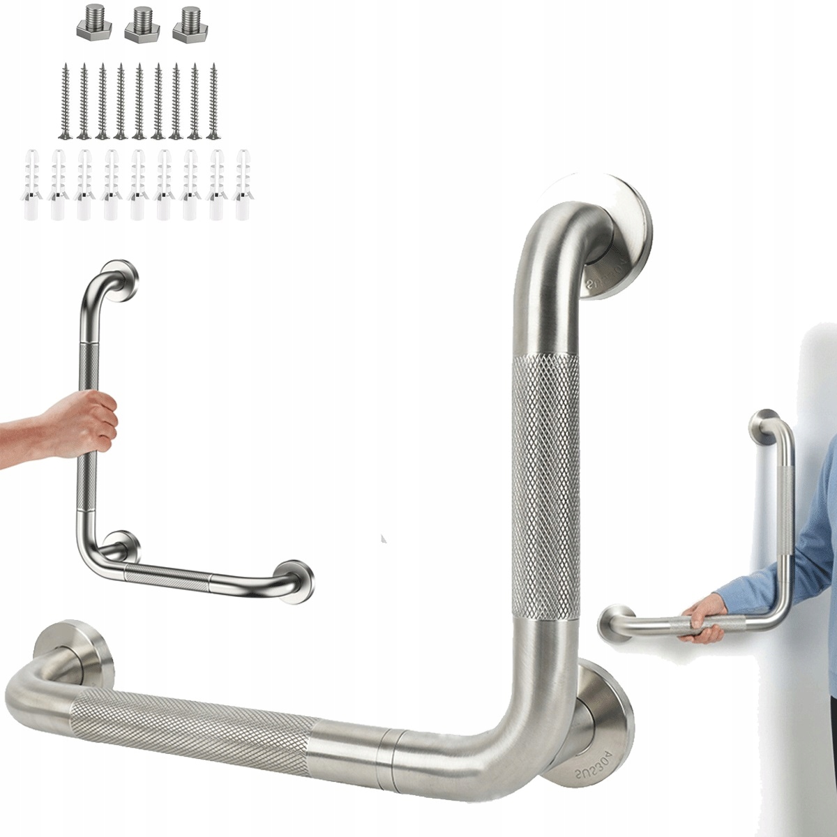 uchwyt L-kształtny z antypoślizgowym rowkowaniem dla niepełnosprawnych