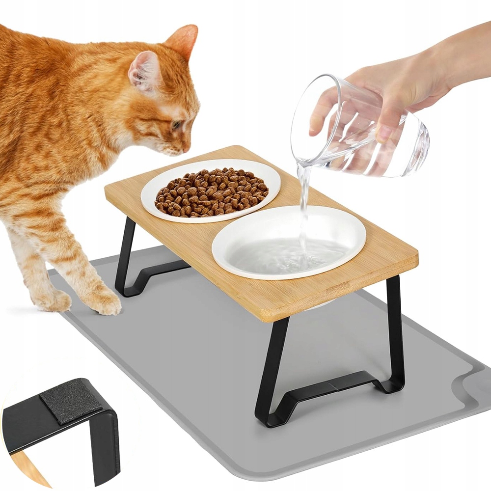 Levně Stojan Se 2 Keramickými Miskami Pro Kočky Psa 15° Úhel Sklonu