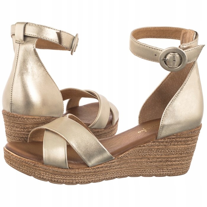 Boty Kožené sandály na podpatku Dámské Maciejka Zlaté 04565-41