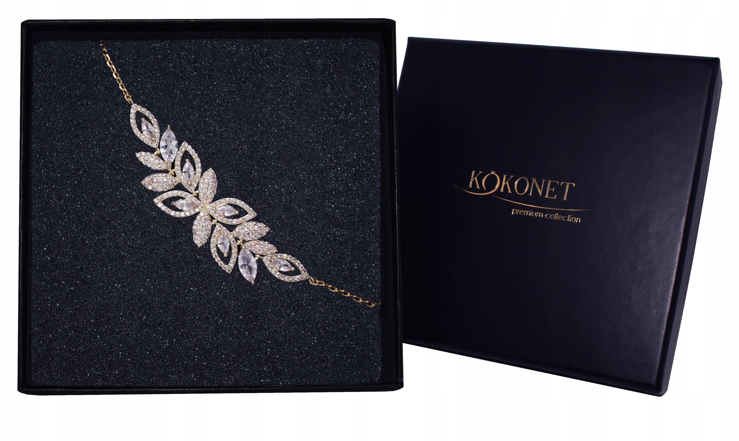 Zlatý svatební náramek s nastavitelnými lístky Zirkony jako dárek