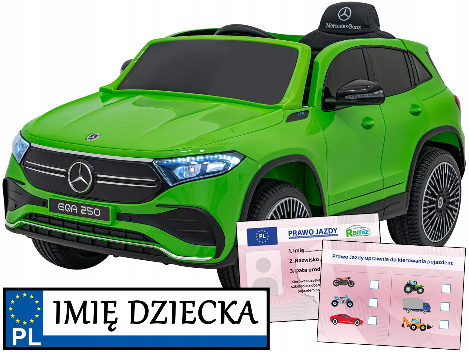 samochodzik na akumulator Mercedes Benz Eqa 250 4 silniki Pasy Eva Led