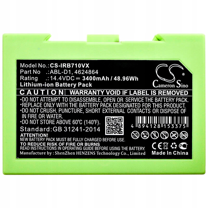 Bateria do iRobot Roomba e5 5110 Roomba i7 Roomba i7+ 4624864 14,4V Pojemność akumulatora 3400 mAh
