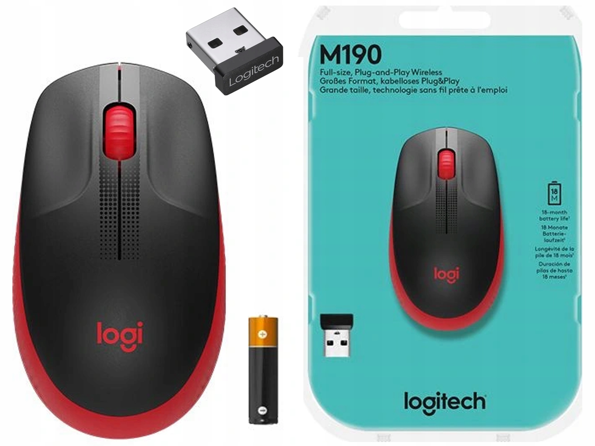 

Pełnowymiarowa mysz Logitech M190 bezprzewodowa