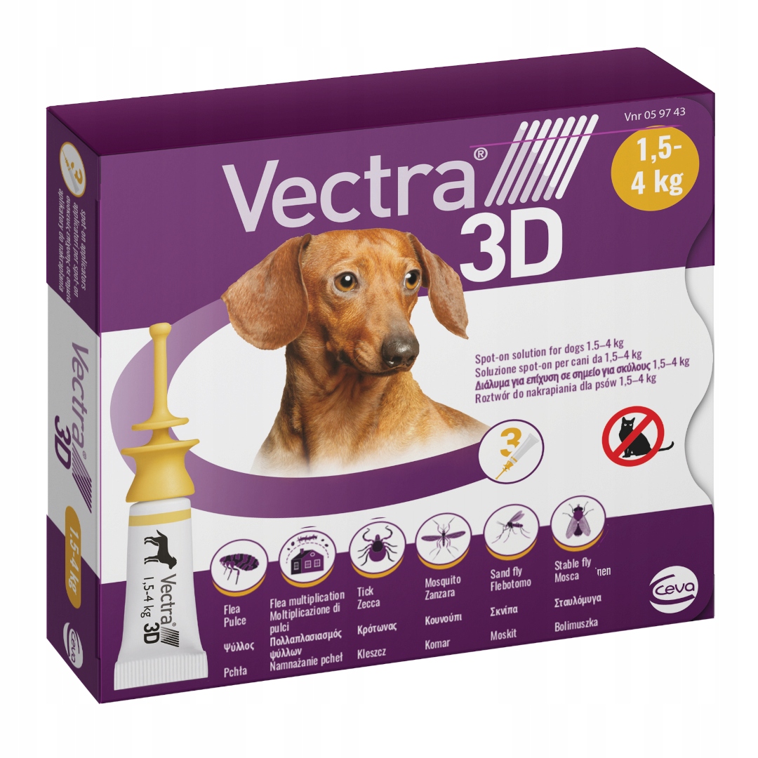 Vectra 3D Preparat Na Kleszcze Pchły Komary Dla Psów 1,5-4kg 3x0,8ml
