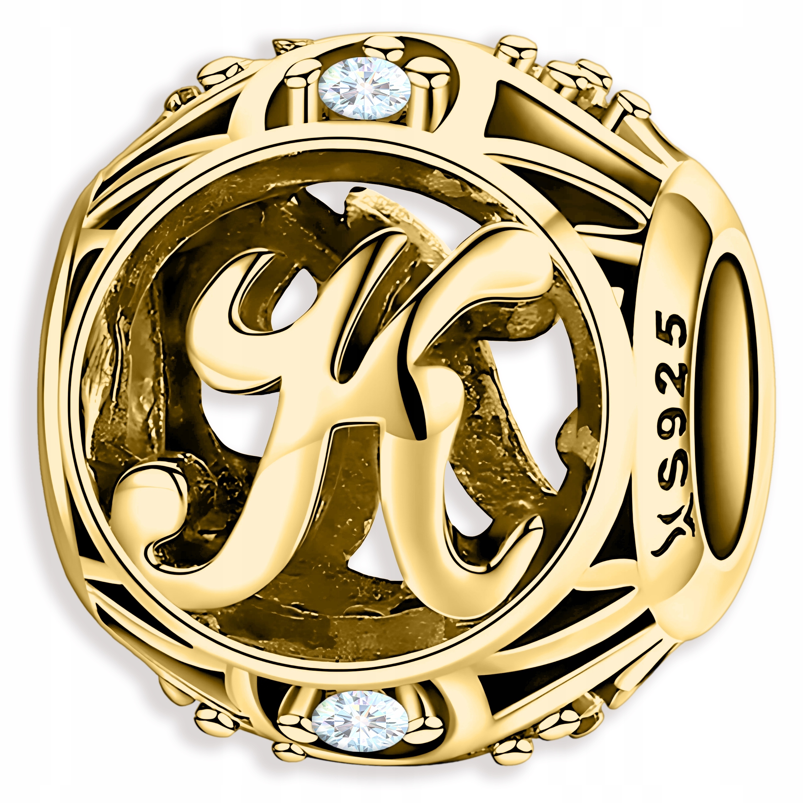 Zlatý Charms Korálek Písmeno Iniciál Květina K Stříbro 925