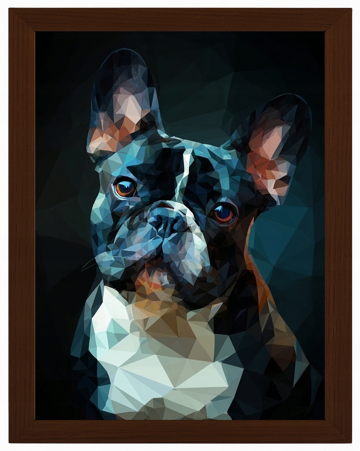 Plakát Rámeček Dřevo Grafika Low Poly Geometrie Pes Buldoček 3D 60x80