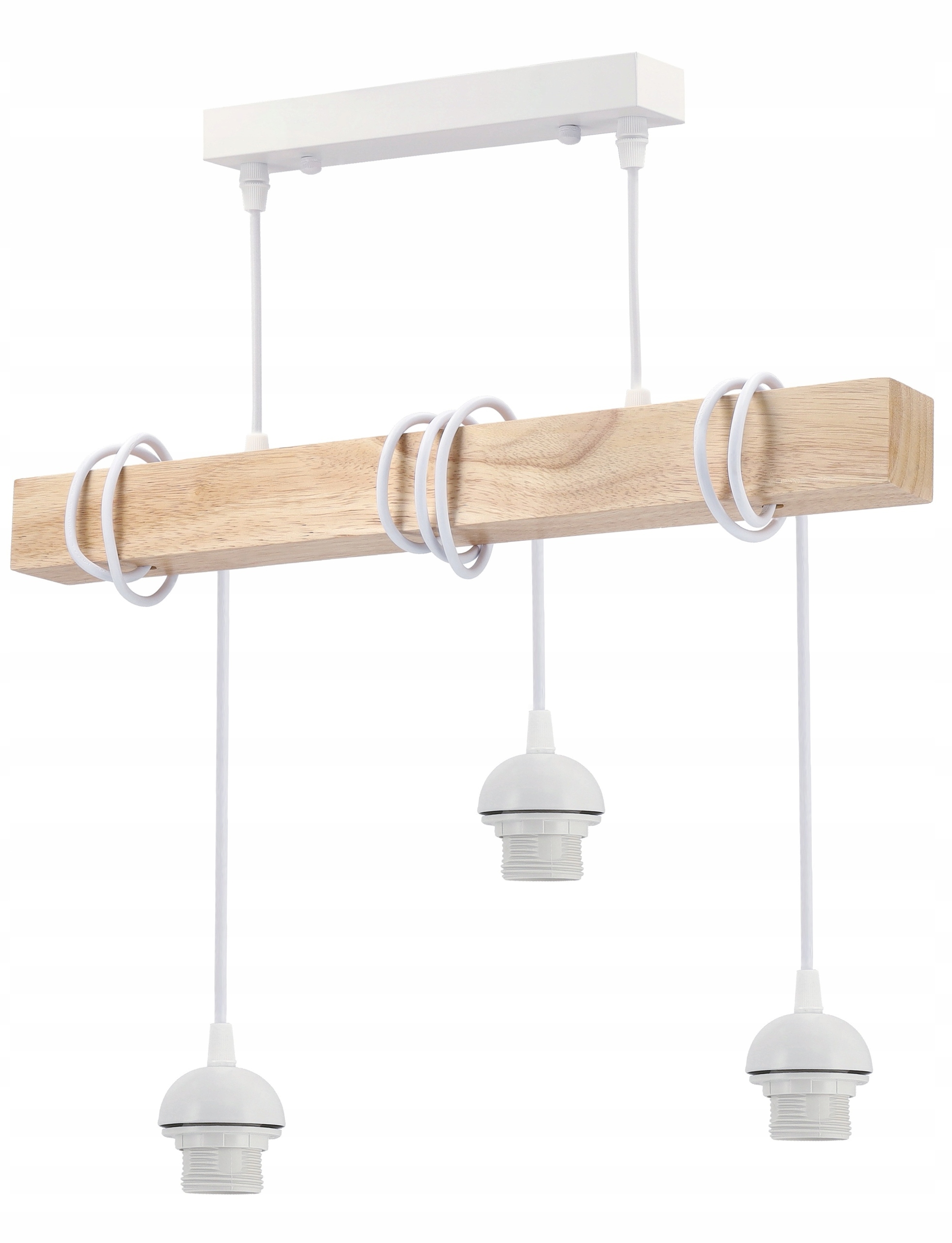 Závěsná stropní Led lampa Bílá 3xE27 Lustr Dřevo Nastavitelná na stínítko