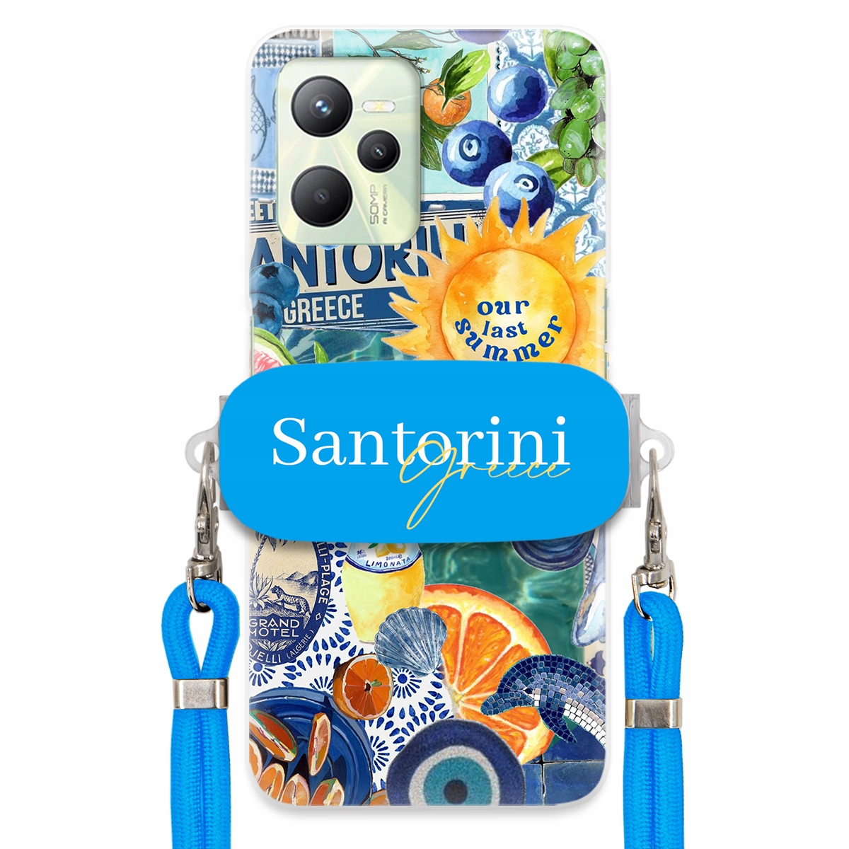 Puzdro pre Realme C35 Modré Crossbody vodítko držiak Santorini Sea Vibes