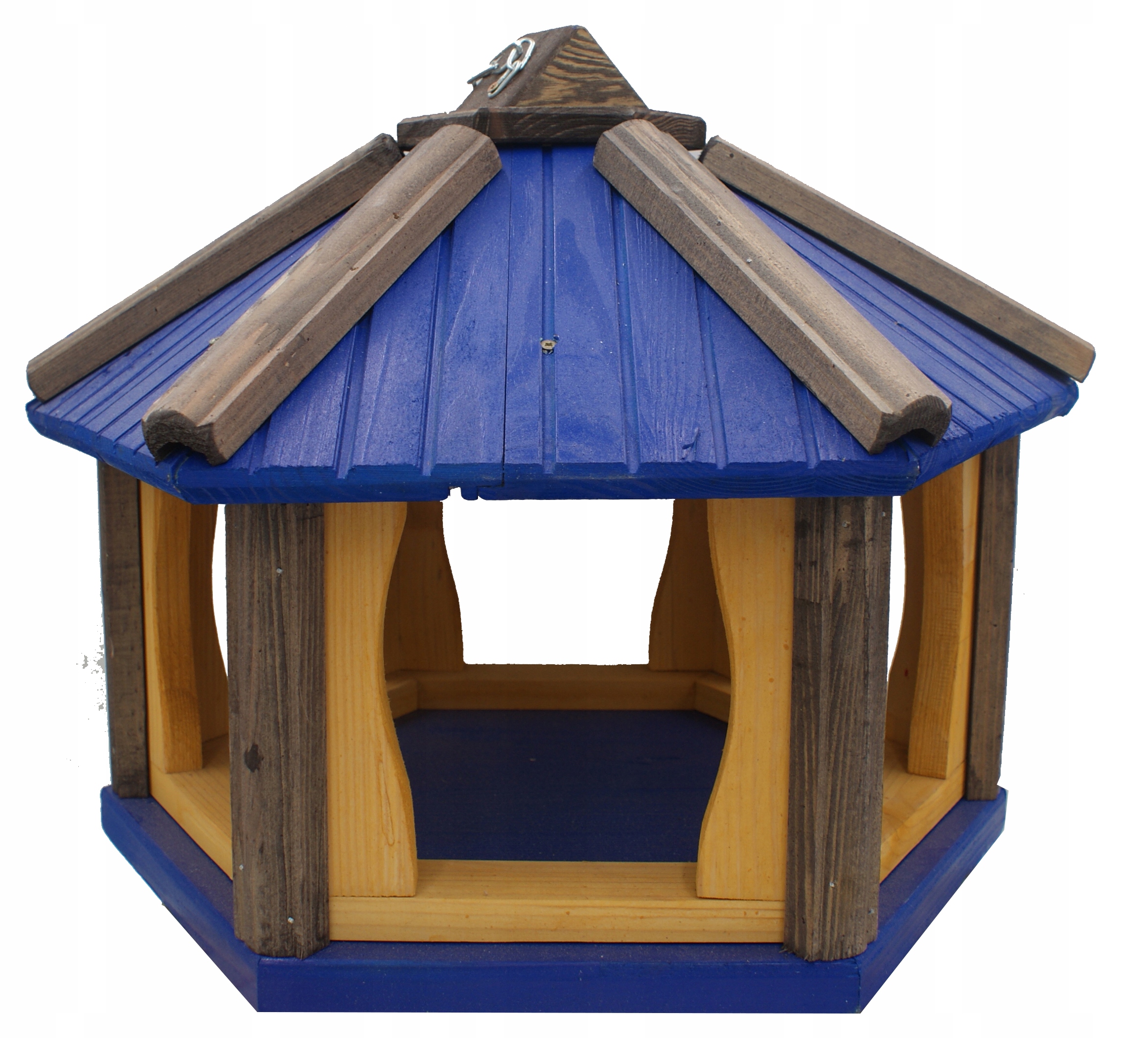 Dřevěné krmítko pro ptáky k zavěšení modré K42 Polský Výrobce