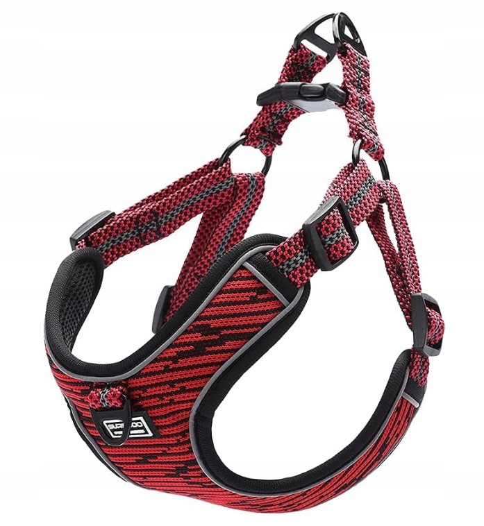 Levně Suredoo Postroj pro psy – nastavitelný, prodyšný, reflexní, červený Xs