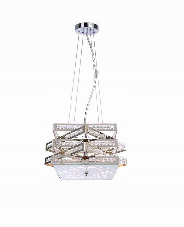 Závesná lampa s štvorcovými doskami a kryštálikmi po stranách Marcella 33W