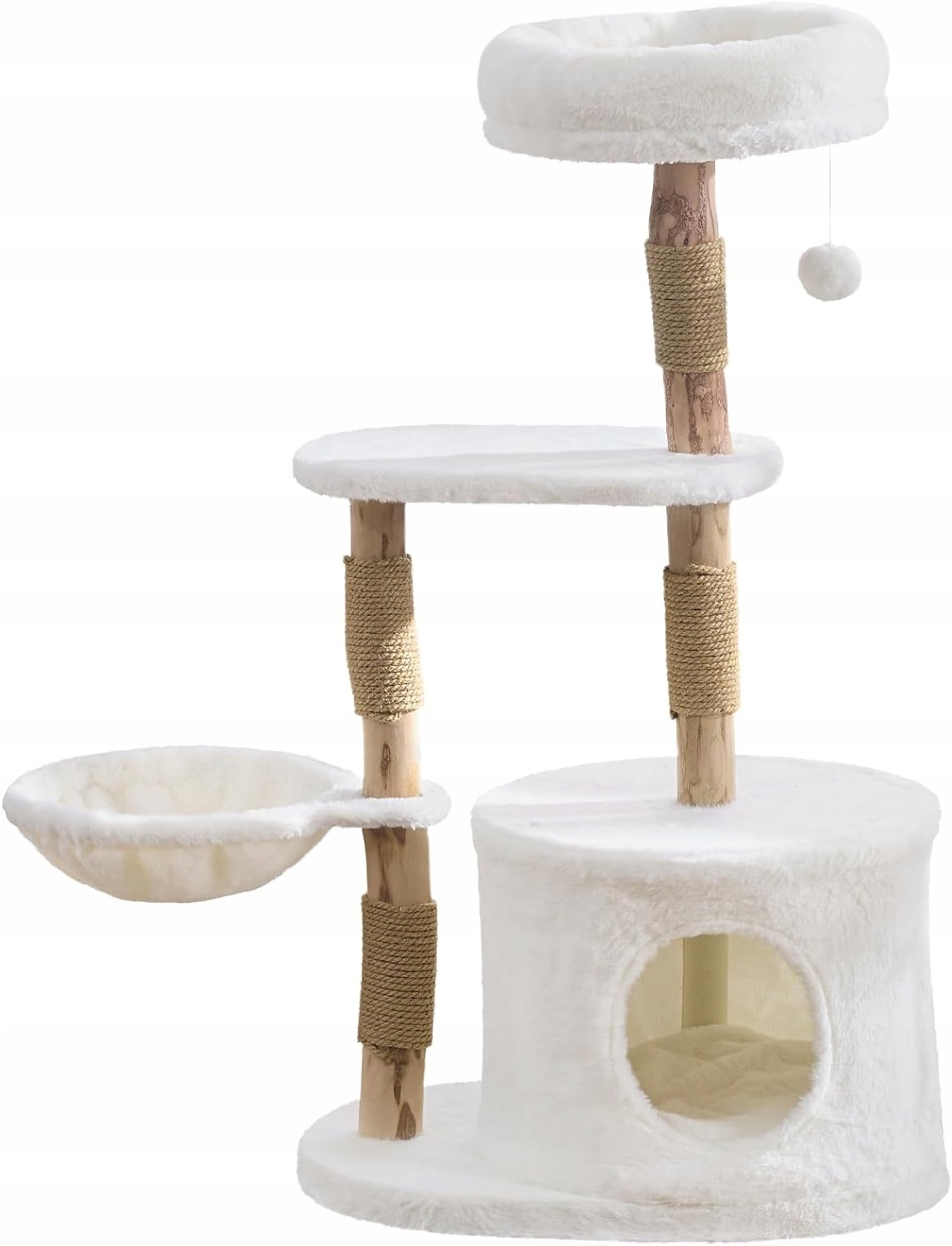 Drapak Dla Kota Solidny drewniany biały Domek Budka Drzewo Legowisko 105cm