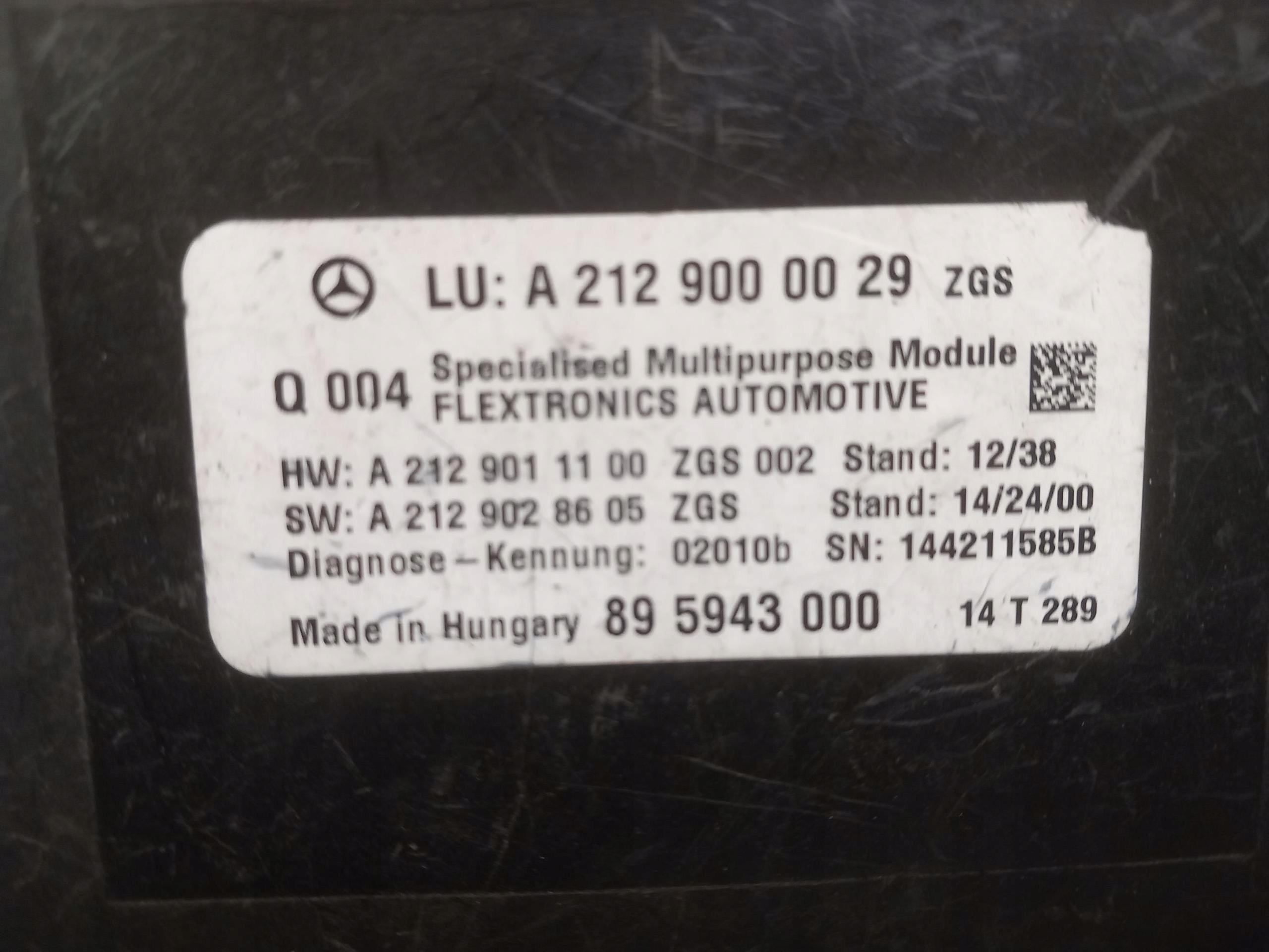 control unit comfort control unit MERCEDES E-KLASA W212 A2129000029 09-16
