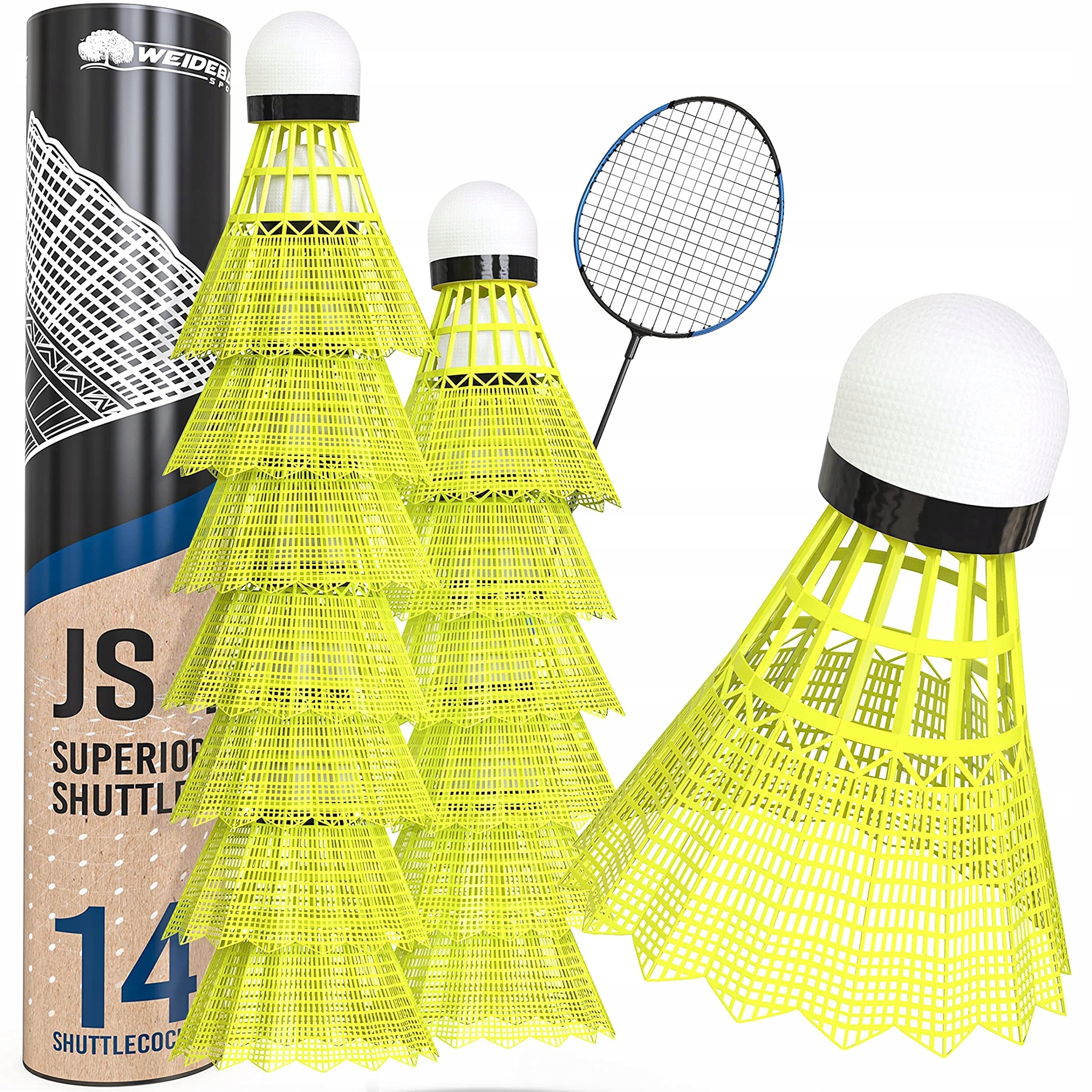 Sada 14 Federbalů pro badminton Weidebach s e-knihou a Obal Žluté