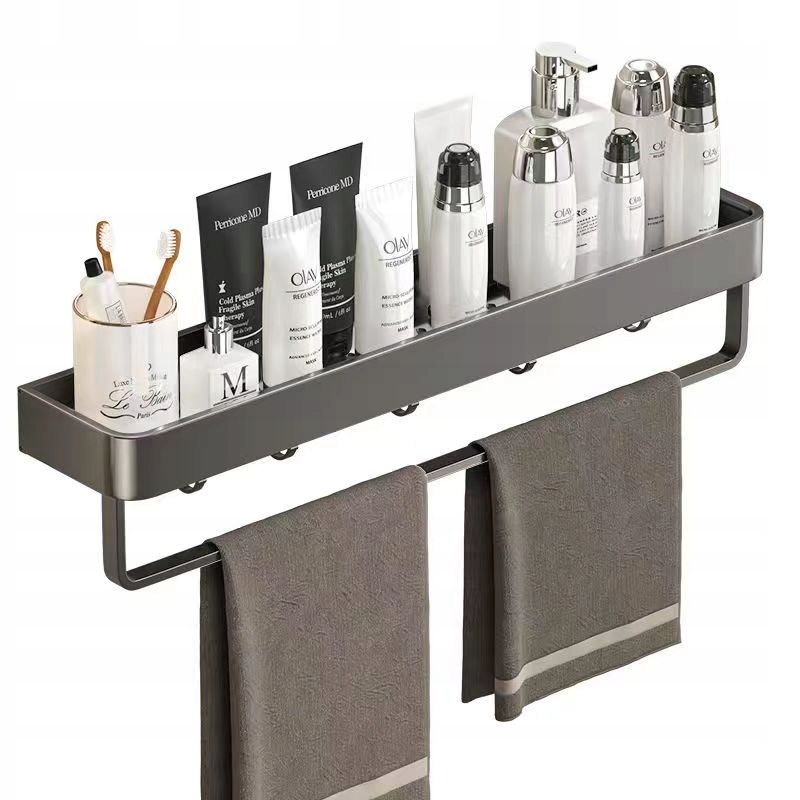 Koupelnová polička pod sprchu s hákem šedá lepidlo