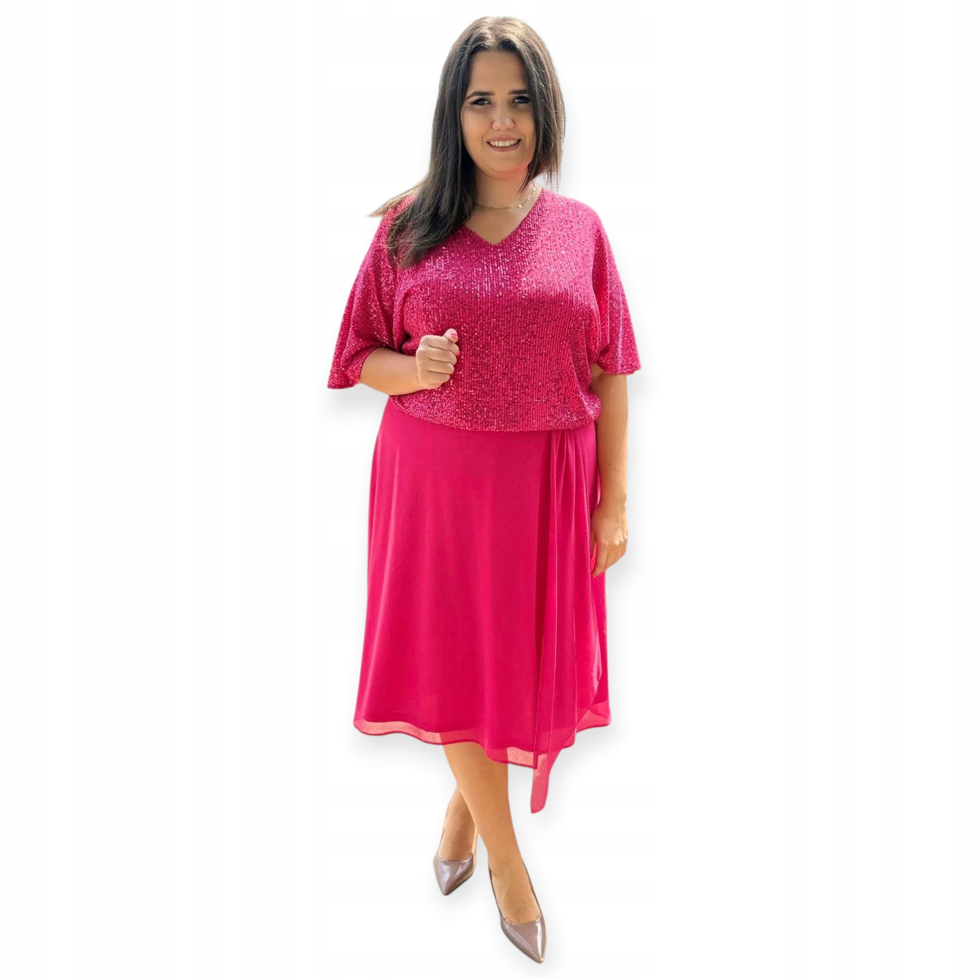 Elegantní společenské šaty , fuchsiová, plus size, velikost 50