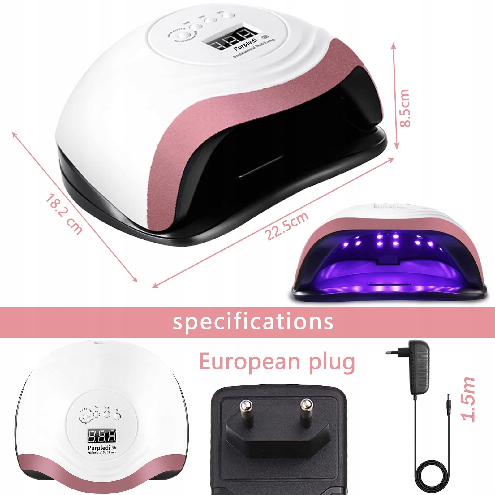 PURPLEDI Lampa UV LED 168W Do Paznokci Z Czujnikiem I Wyświetlaczem LCD — miniatura 6