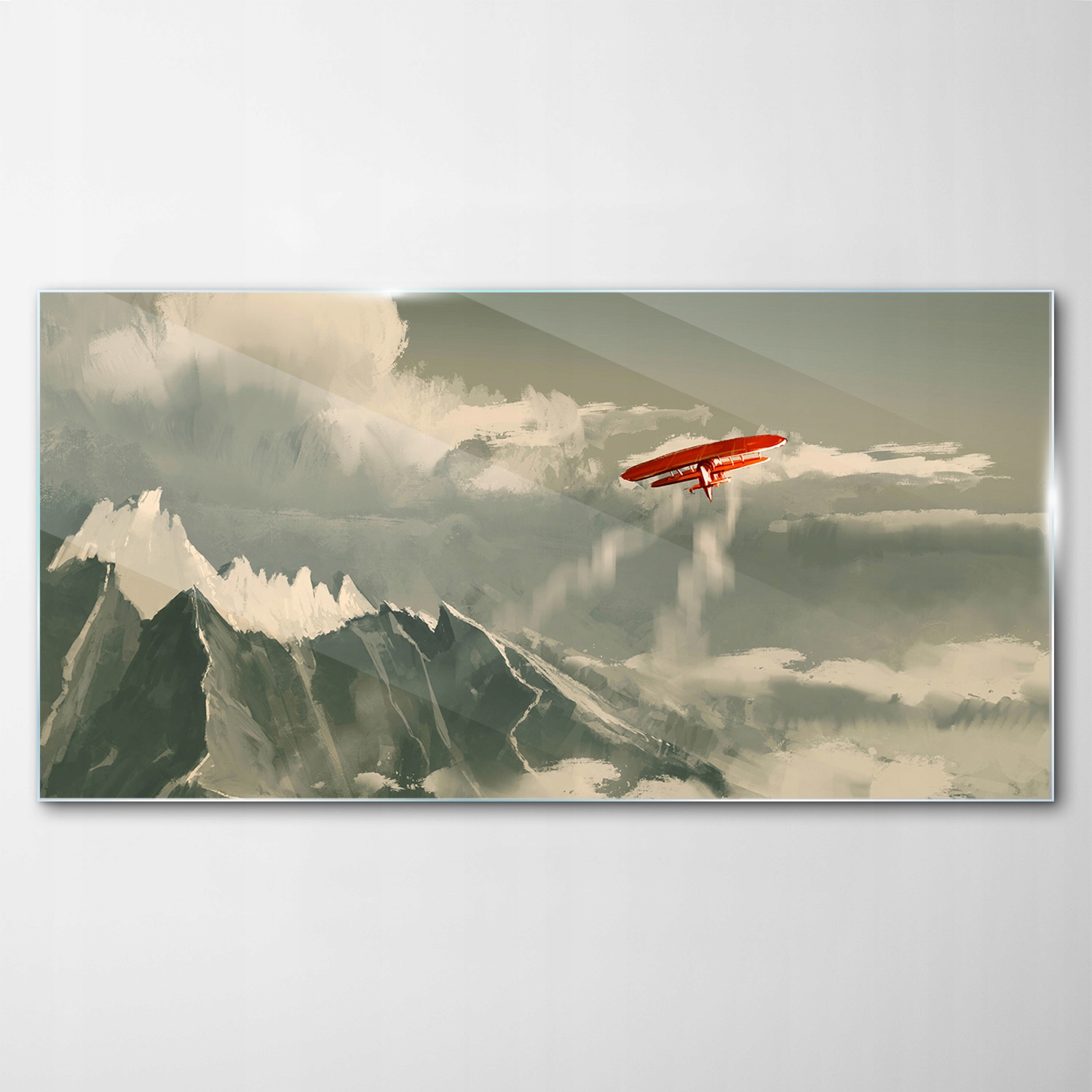 

Hartowany Obraz Szklany Samolot Art Góry 140x70