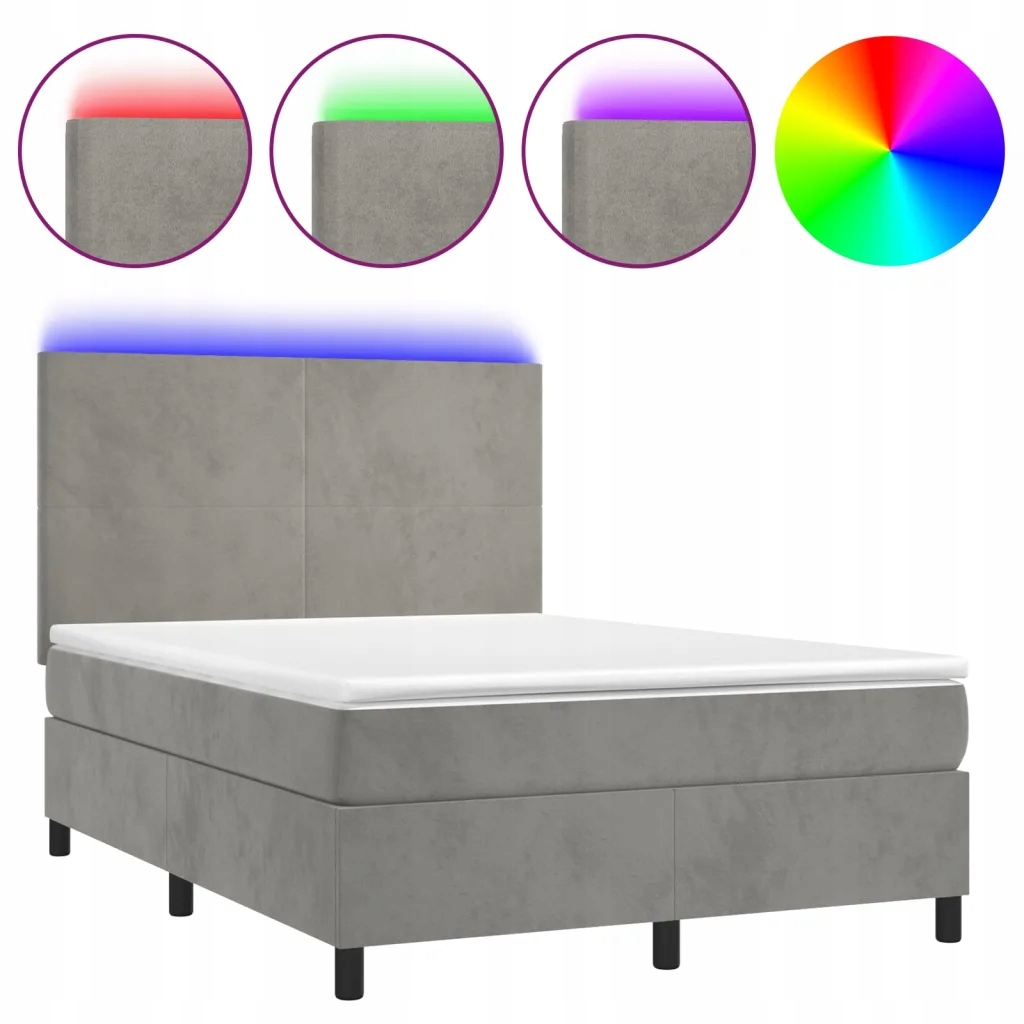 Kontinentální postel s matrací a Led diodami 193x144x118 cm, světle šedá